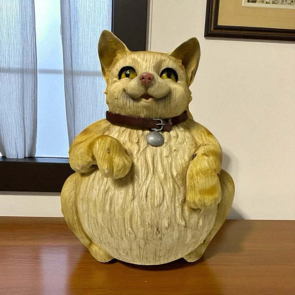 Resin Fat Orange Cat Tubby Tabby Kitty Figurine With Yarn 9